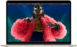 MacBook Air affichant une image colorée pour montrer la gamme de couleurs et la résolution de l’écran Liquid Retina